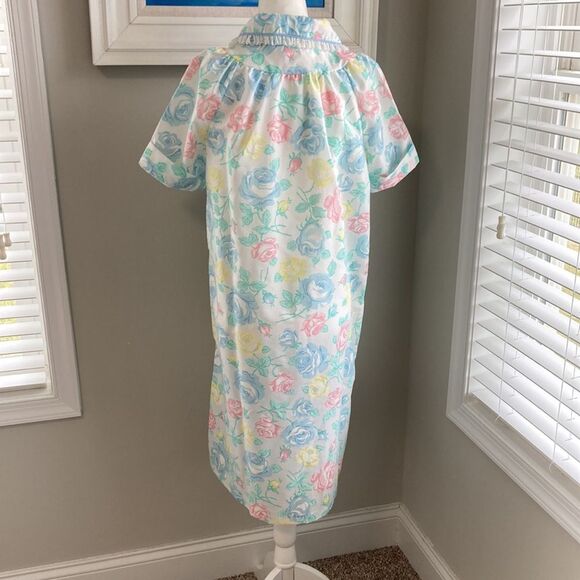 Vintage Leisure Life 70s Floral Button Lace Shortsleeve House Dress Small - Picture 8 of 16